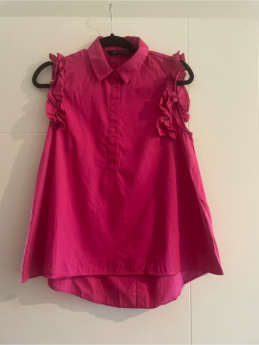Zara Woman Button-Front Blouse in Hot Pink